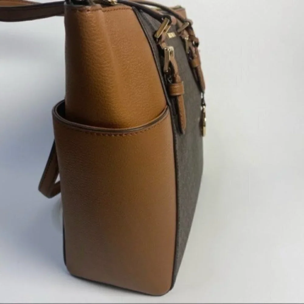 Michael Kors Charlotte Large Logo Top-Zip Tote Carryall Bag in Brown - Picture 13 of 14